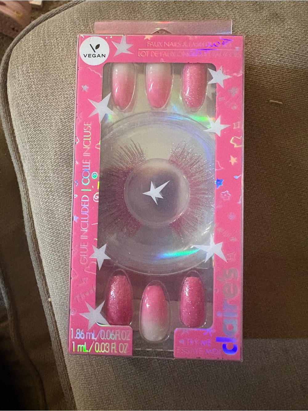 Claire's Pink Glitter Ombre Press-On Nails with Vegan Lashes